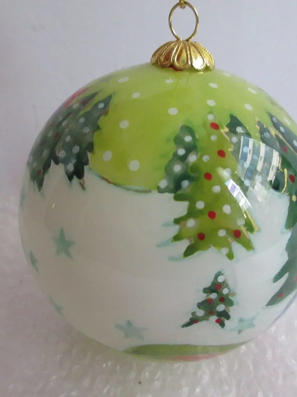 Pier 1 Li Bien Snowmen Glass Christmas Ornament 2009 Reverse Hand Painted